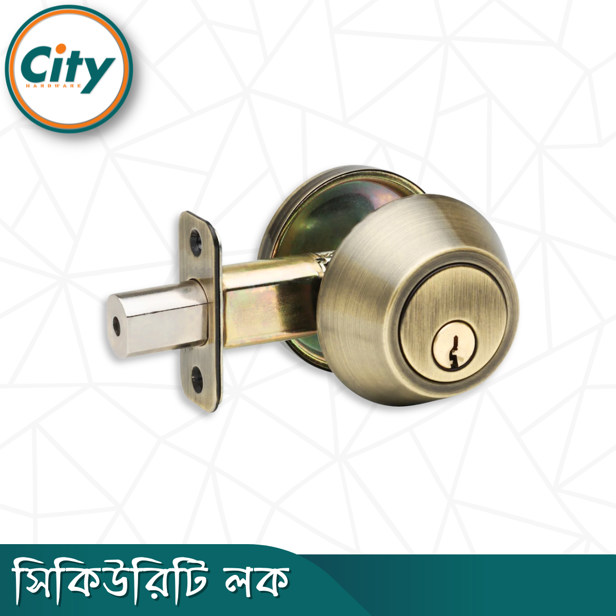 সিকিউরিটি লক ওয়ান সাইড কী ওয়ান সাইড নব সিস্টেম ডেডবোল্ট ডোর লক অ্যান্টিক ব্রাশ কালার দরজার লক_img_1