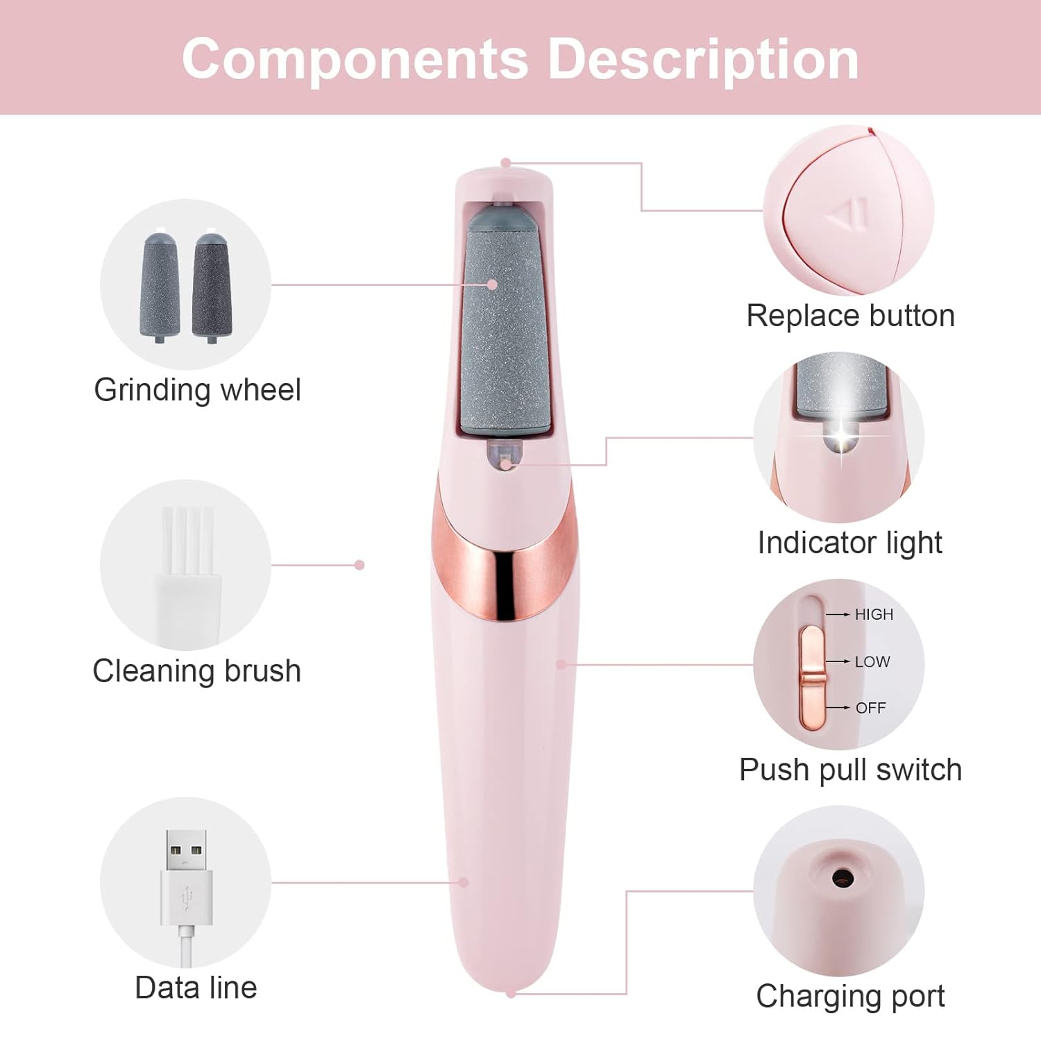 ACWOO Rechargeable Electric Callus Remover – 2-Speed Foot File with LED Light & Dual Roller Heads for Cracked Heels & Dead Skin_img_4