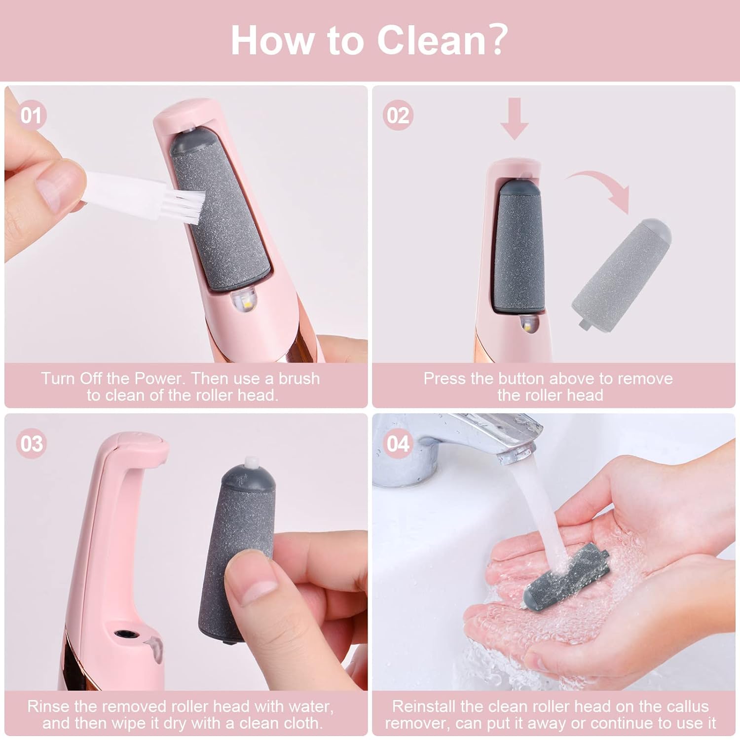 ACWOO Rechargeable Electric Callus Remover – 2-Speed Foot File with LED Light & Dual Roller Heads for Cracked Heels & Dead Skin_img_5