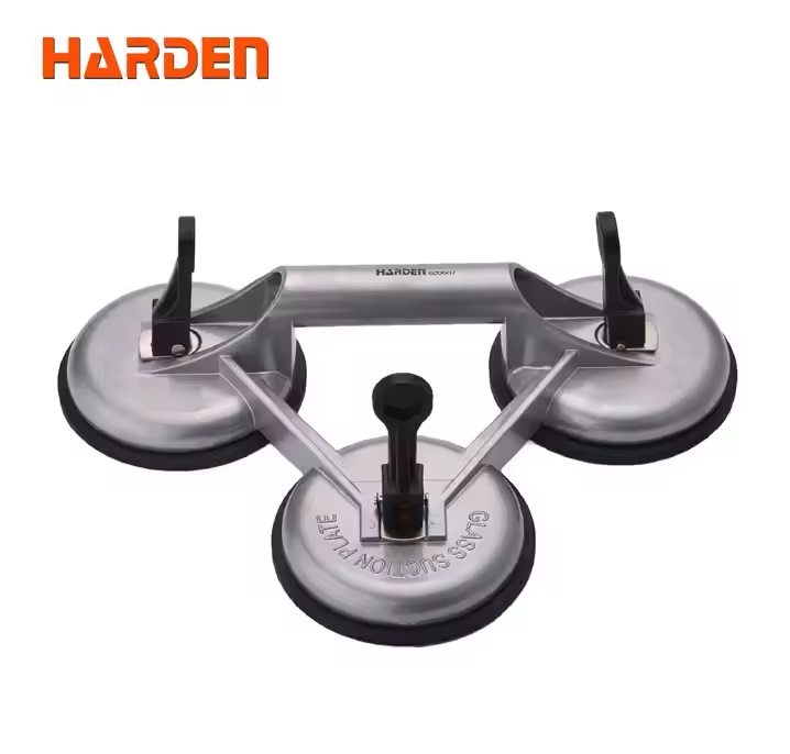 HARDEN 620607 Glass Holder, 3 Cups/Legs, 118mm in Dia, Triple Head Glass Suction Plate Glass Holder Triple Claw Suction Lifter Dent Puller Made of Aluminum Alloy; 620607