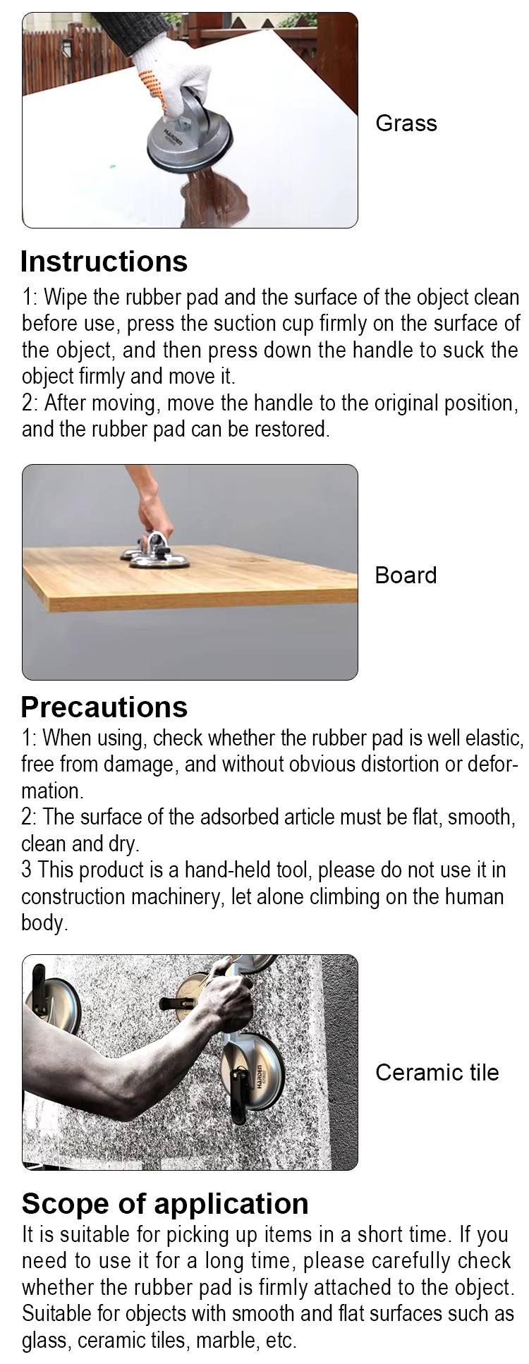 HARDEN 620607 Glass Holder, 3 Cups/Legs, 118mm in Dia, Triple Head Glass Suction Plate Glass Holder Triple Claw Suction Lifter Dent Puller Made of Aluminum Alloy; 620607_img_4