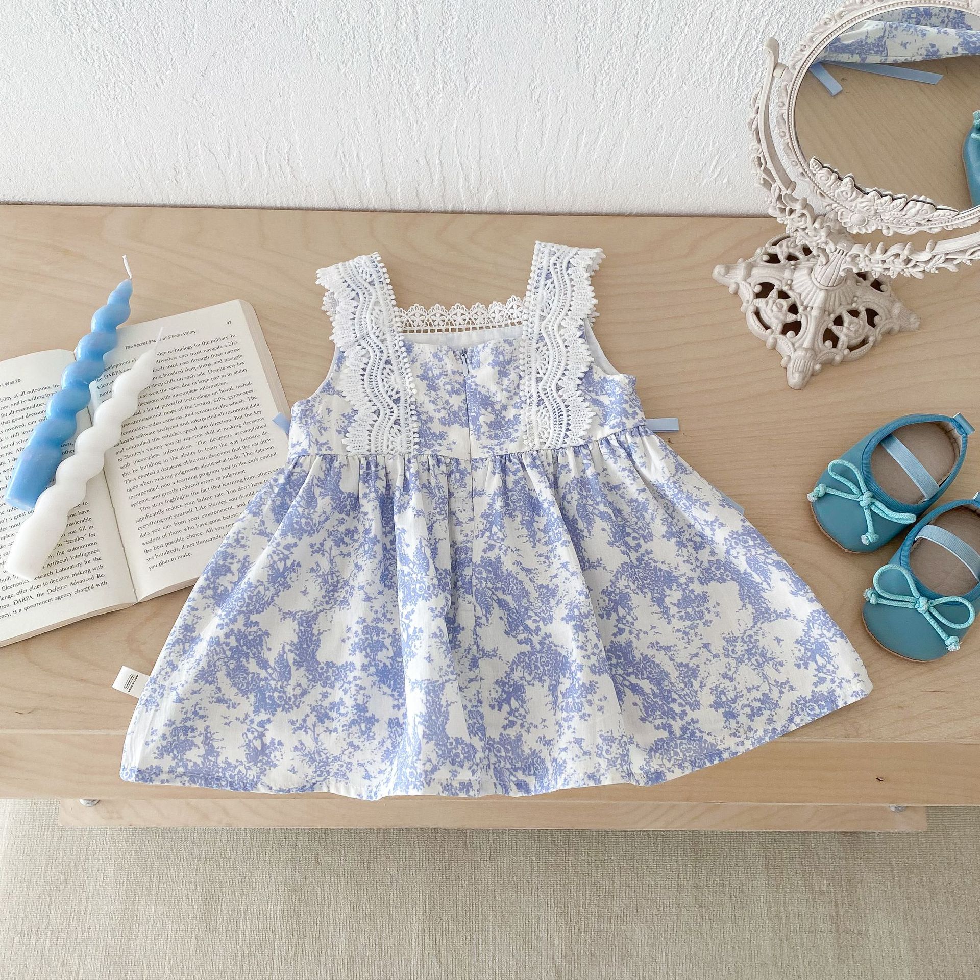 Kids Girls Summer Porcelain Flower Lace Bow Frock Dress (1 to 5 years)_img_2