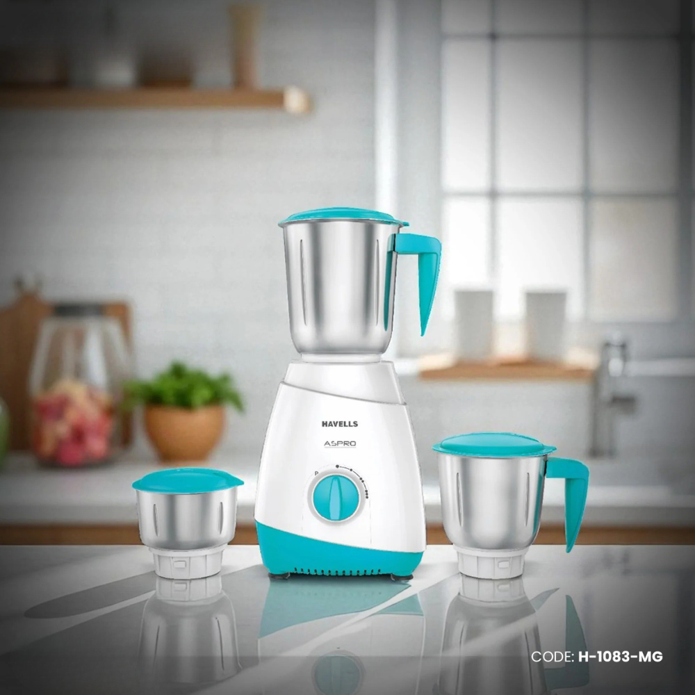 HAVELLS ASPRO 600 W MIXER GRINDER 3SSJar White- Light Blue H-1083-MG