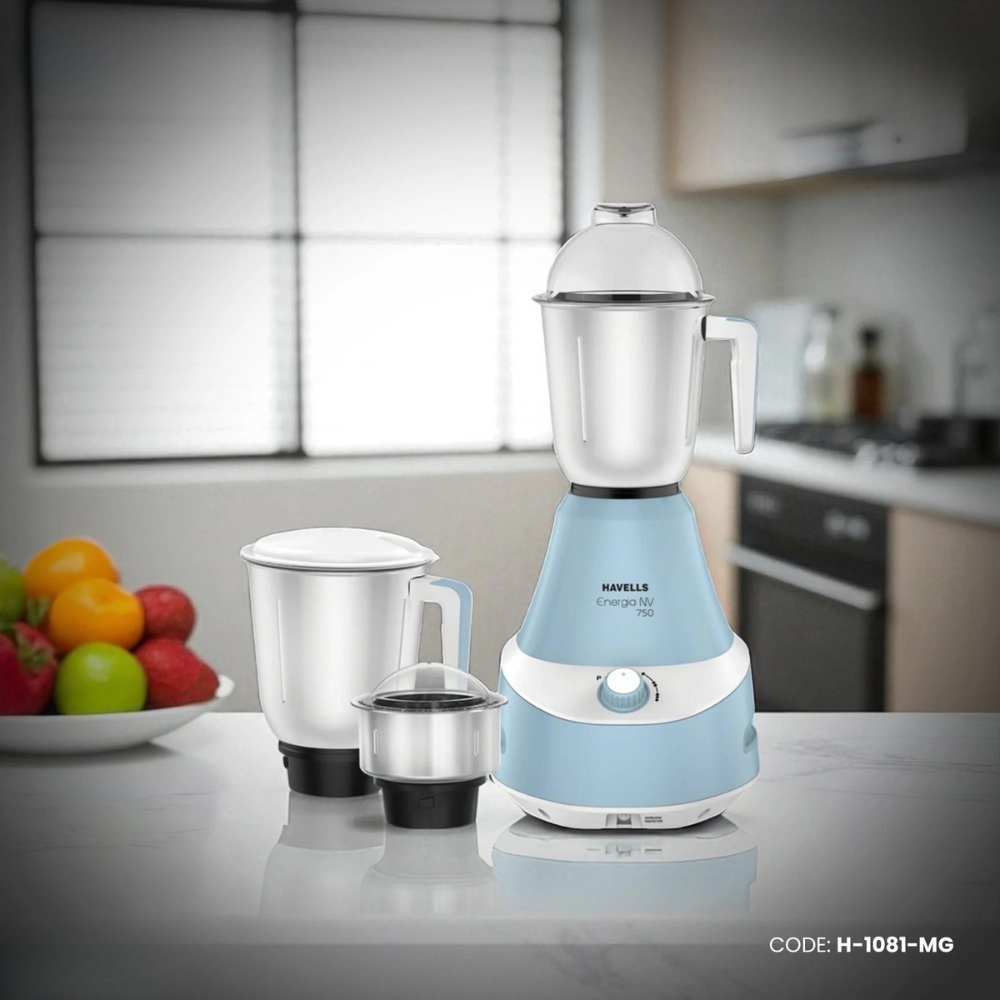 Havells Energia 600W Mixer Grinder 3 SS Jars - White and Brown H-1081-MG