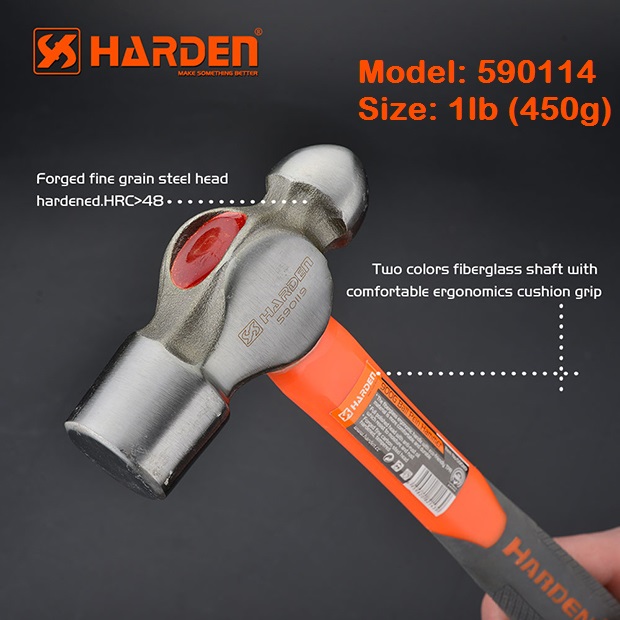HARDEN Ball Pein Hammer ( 1.0 Lbs | 1.5Lb | 2.0 Lbs ), With Fiberglass Handle; 590114 | 590116 | 590119_img_2