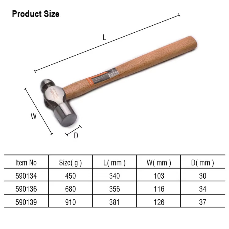 HARDEN Ball Pein Hammer ( 1.0 Lbs | 1.5Lbs | 2.0 Lbs ), With Wood Handle; 590139 | 590136 | 590139_img_1