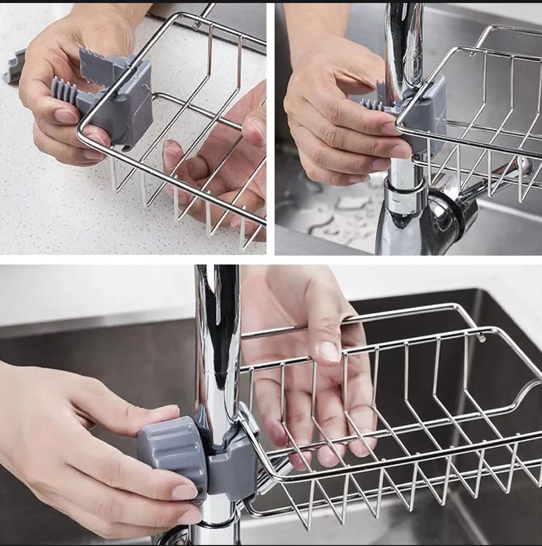 Faucet Sink Rack Rag Drain Storage Rack Household Kitchen Toilet Bathroom Organizer Punch Free Sink Storage Rack Stainless Steel Drain Rack Sponge Soap Cloth Storage Holder Shelf_img_1