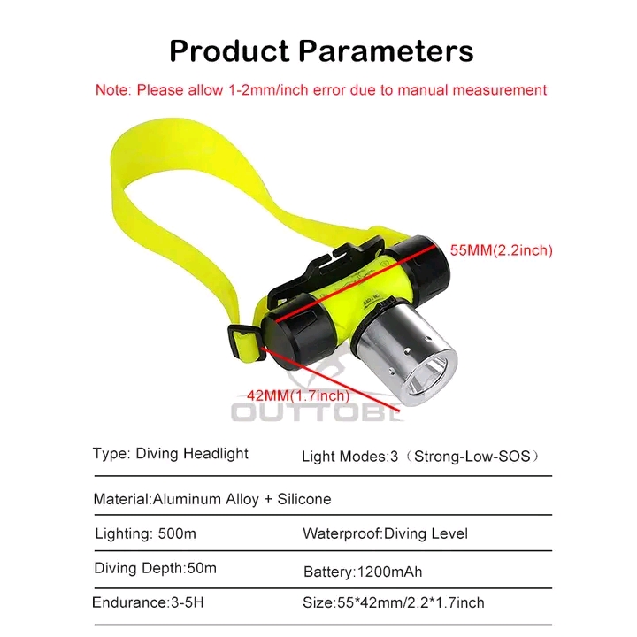 💥Outtobe Scuba Diving Waterproof Head Light with free Battery Charger_img_2