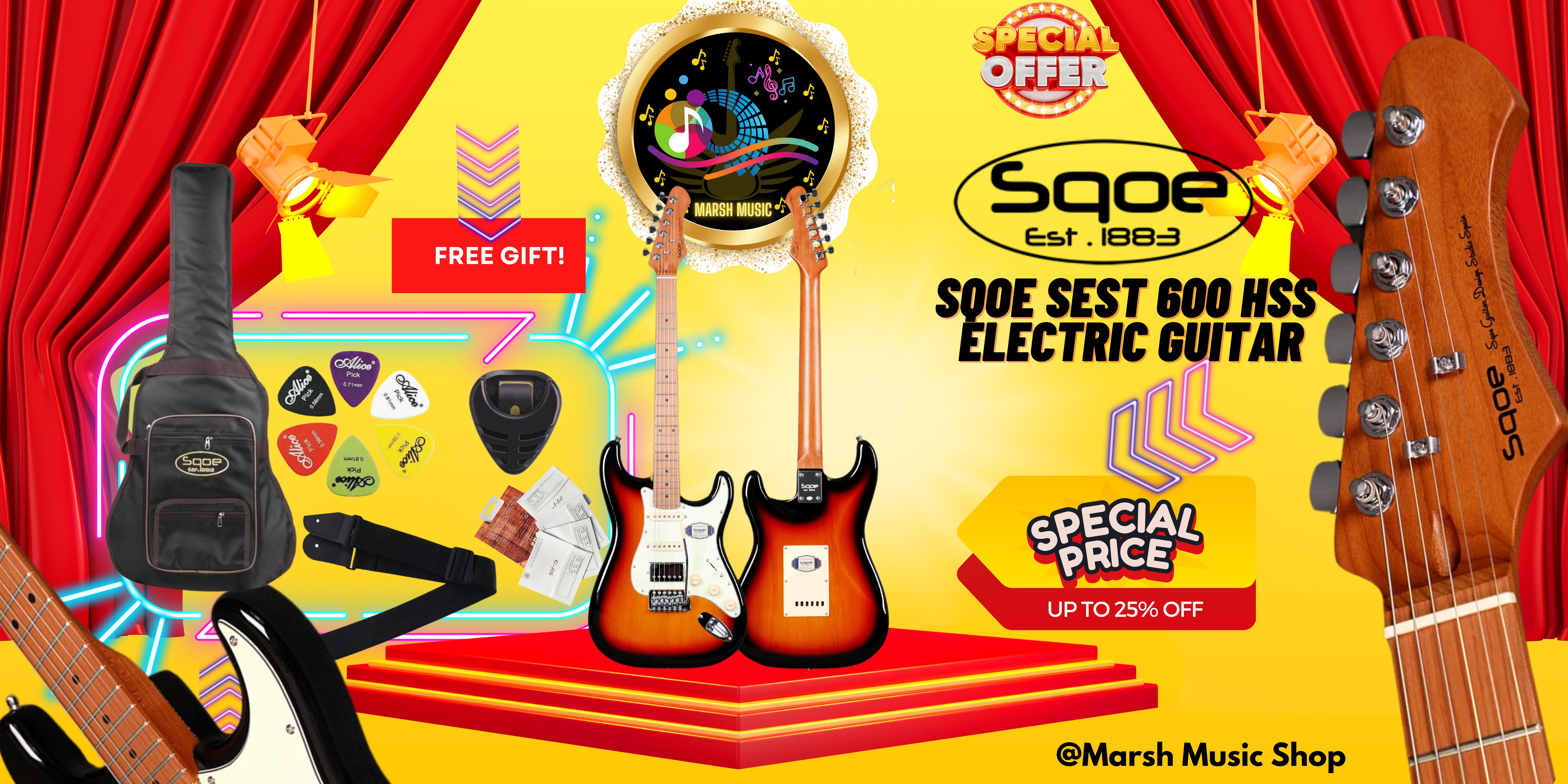 🔰👉SQOE SEST 600 HSS(Humbucker+Single Coil+Single Coil) Premium Electric Guitar_img_1