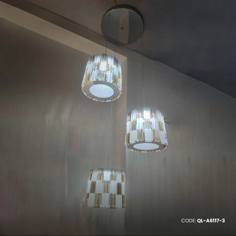 Qulik Gold Radiance 3-Round Luxury Hanging Crystal Chandelier Light (QL-A6117-3)