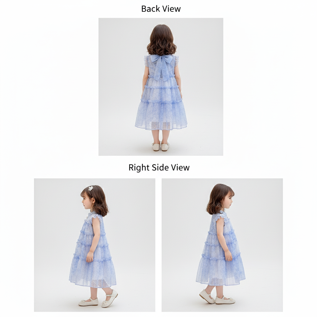 Kids Girls Summer Party Dress – Blue Tie-Dye Ruffle Gown ( 2 to 6 years)_img_2