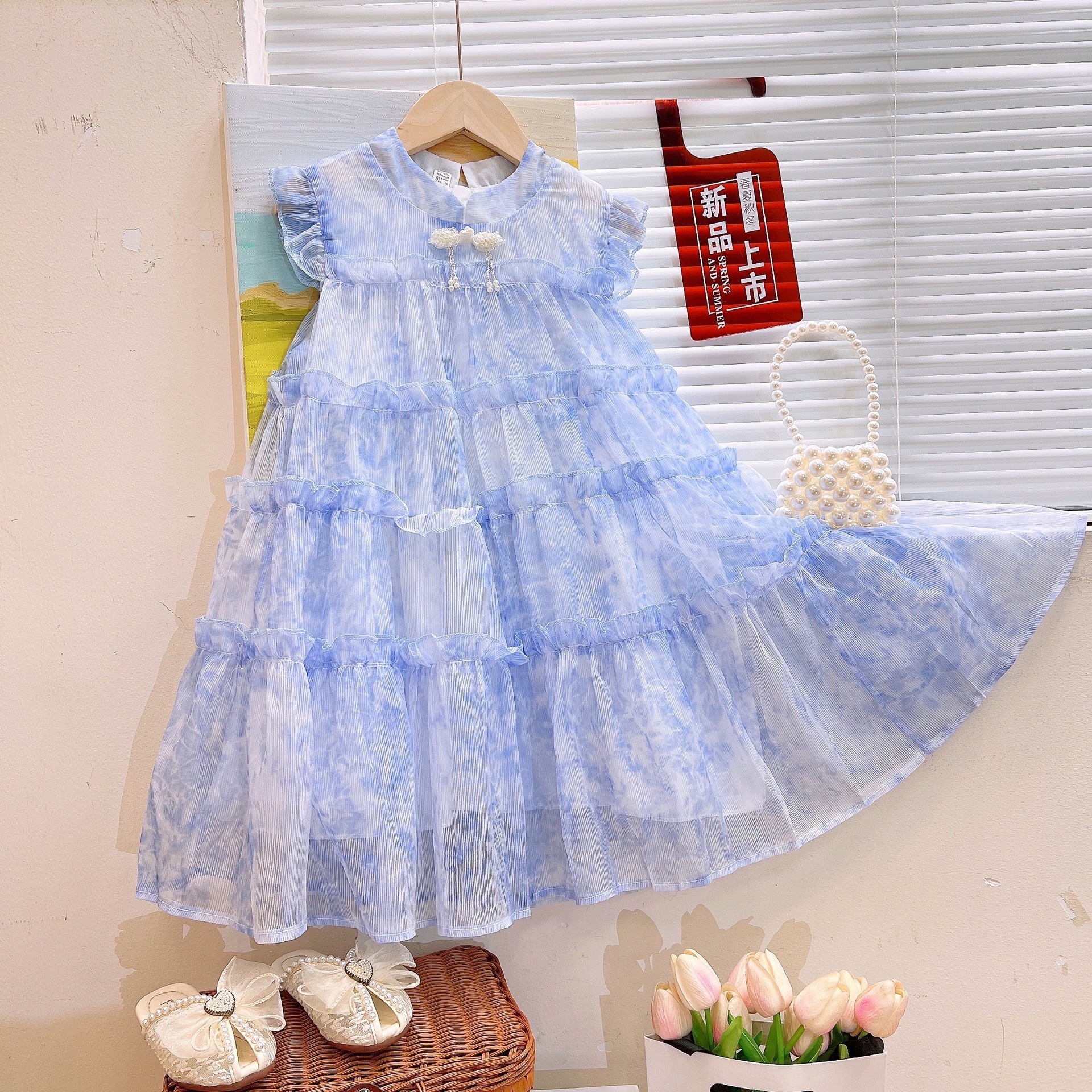 Kids Girls Summer Party Dress – Blue Tie-Dye Ruffle Gown ( 2 to 6 years)_img_3
