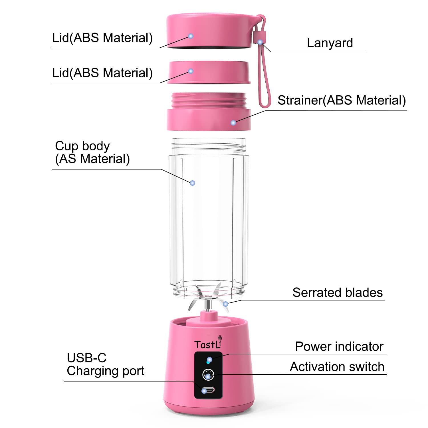 Portable Blender, Personal Mini Bottle Travel Electric Smoothie Blender Maker Fruit Juicer Cup, with 13oz Bottles_img_2
