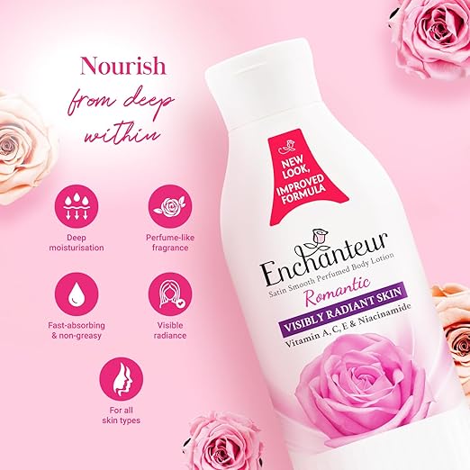 Enchanteur Romantic Satin Smooth Perfumed Lotion with Vitamin A, C, E & Niacinamide | 250ml