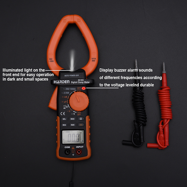 Harden 1000A Digital Clamp Multimeter (Max~1000A) AC DC LCD Display Power Tester Clamp Ampere Meter Digital Clamp Multimeter 661003_img_2