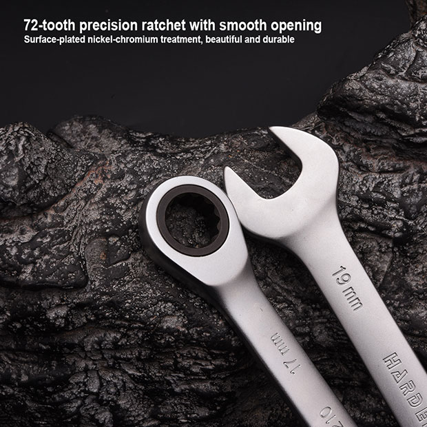 Harden 7Pcs Fixed Combination Gear Spanner Set, Metric Ratcheting Wrench Ring n Open End Ratchet Spanner Set 540117_img_4
