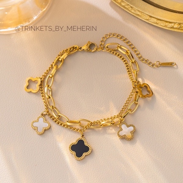 Double layer four leaf clover bracelet_img_2