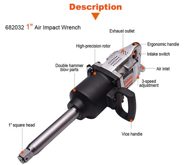 Harden 1" Air Impact Wrench Pneumatic Wrench 1" Square drive 682032_img_5