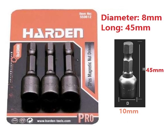 HARDEN 3Pcs Magnetic Nut Drivers Socket ( 8mm | 10mm ) Roofing Socket 45mm Long 550612 | 550614_img_5