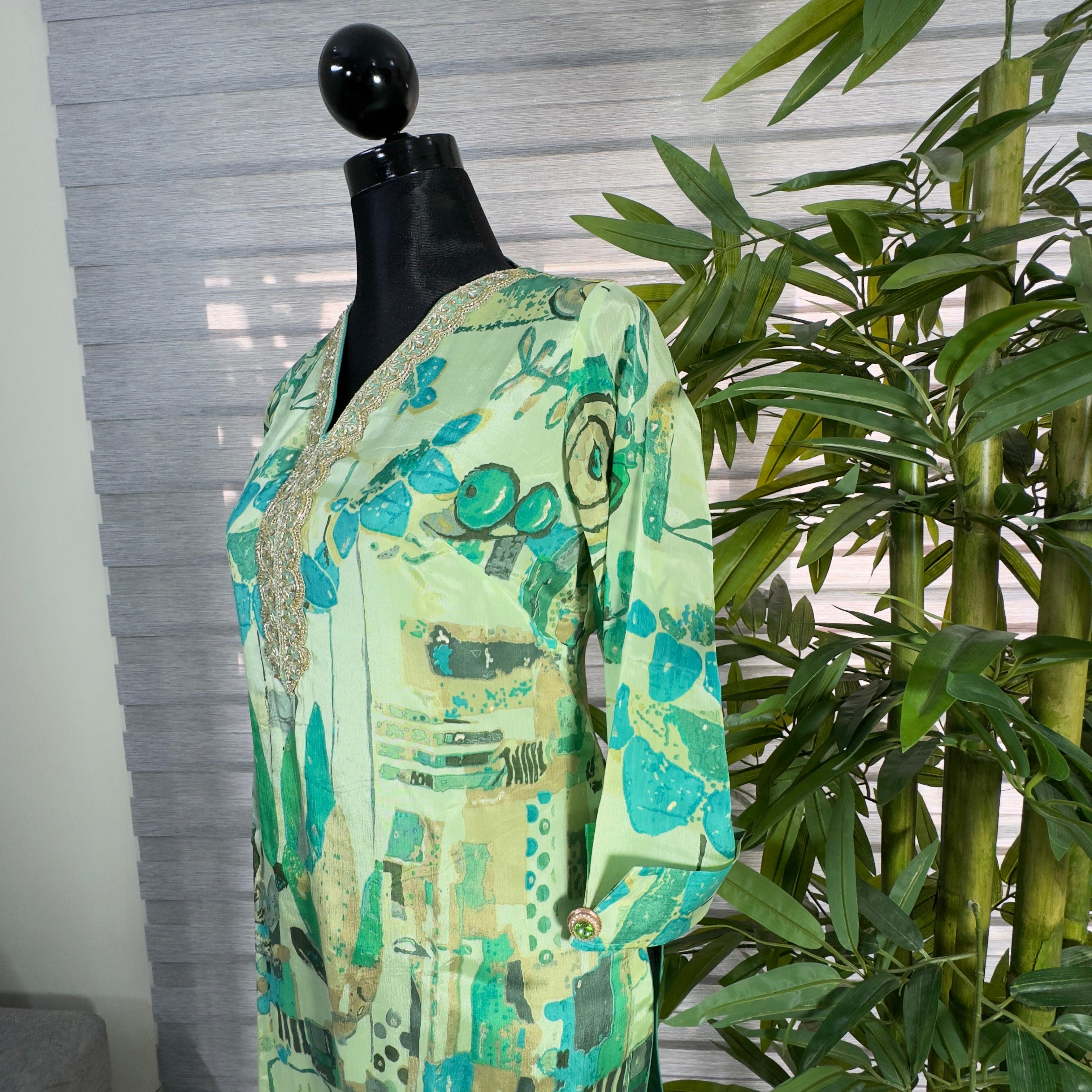 Mint Meadow Embroidered Abstract Kurti - Image 3