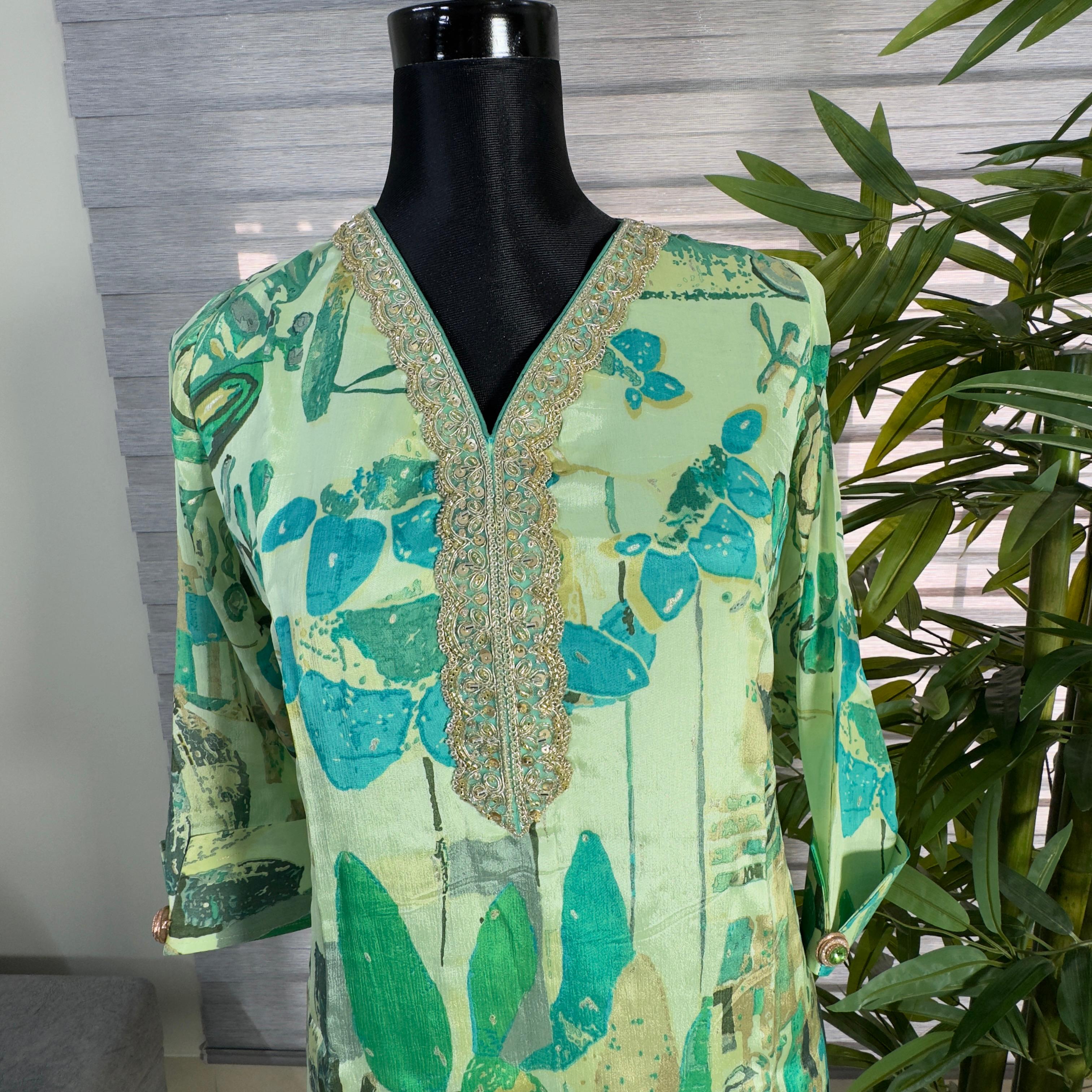 Mint Meadow Embroidered Abstract Kurti - Image 4
