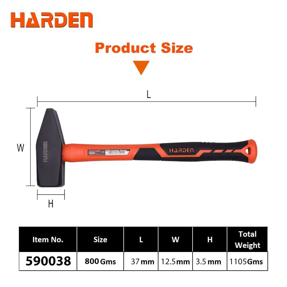HARDEN Machinist Hammer With 5 size option ( 200gm | 300gm | 500gm | 800gm | 1000gm ), Fiberglass Handle, Chipping Hammer; 590032_img_10