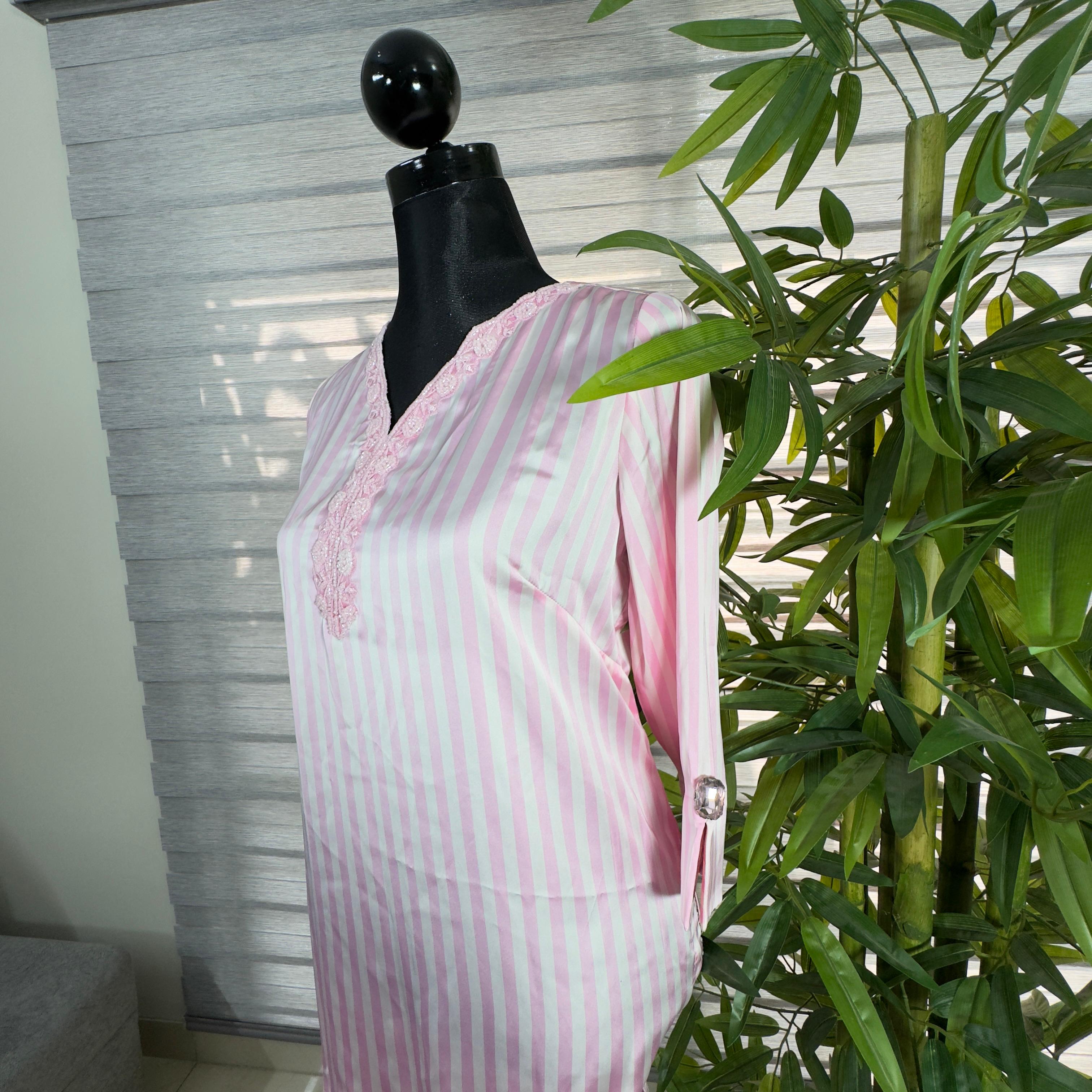 Blush Elegance Pink Striped Embroidered Kurti - Image 3
