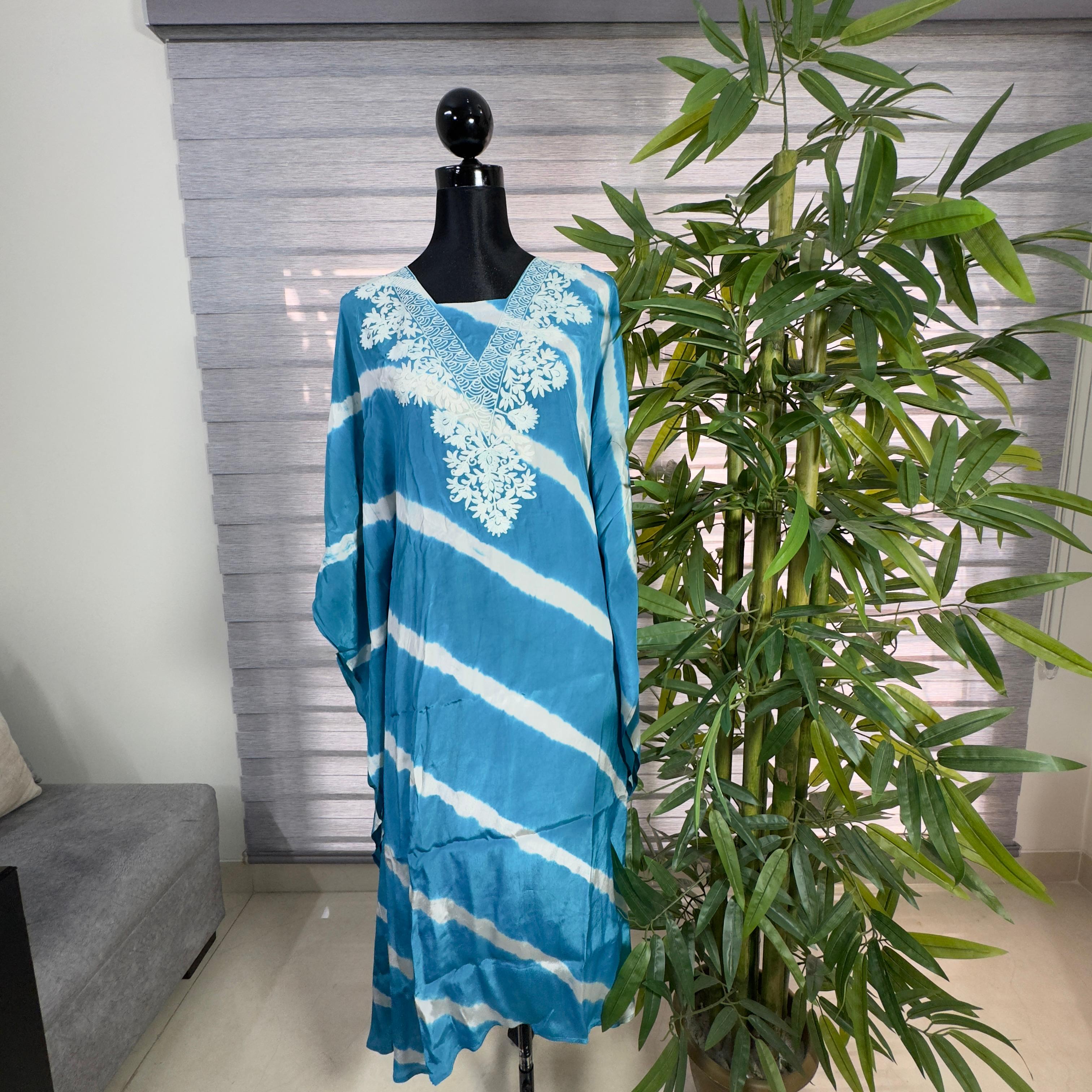 Ocean Breeze Tie-Dye Embroidered Kaftan - Image 1