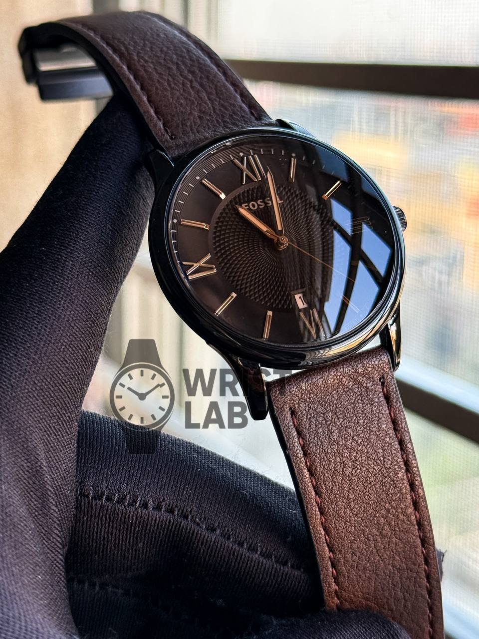 FOSSIL DATE BLACK CASE BROWN DIAL BROWN LEATHER_img_0