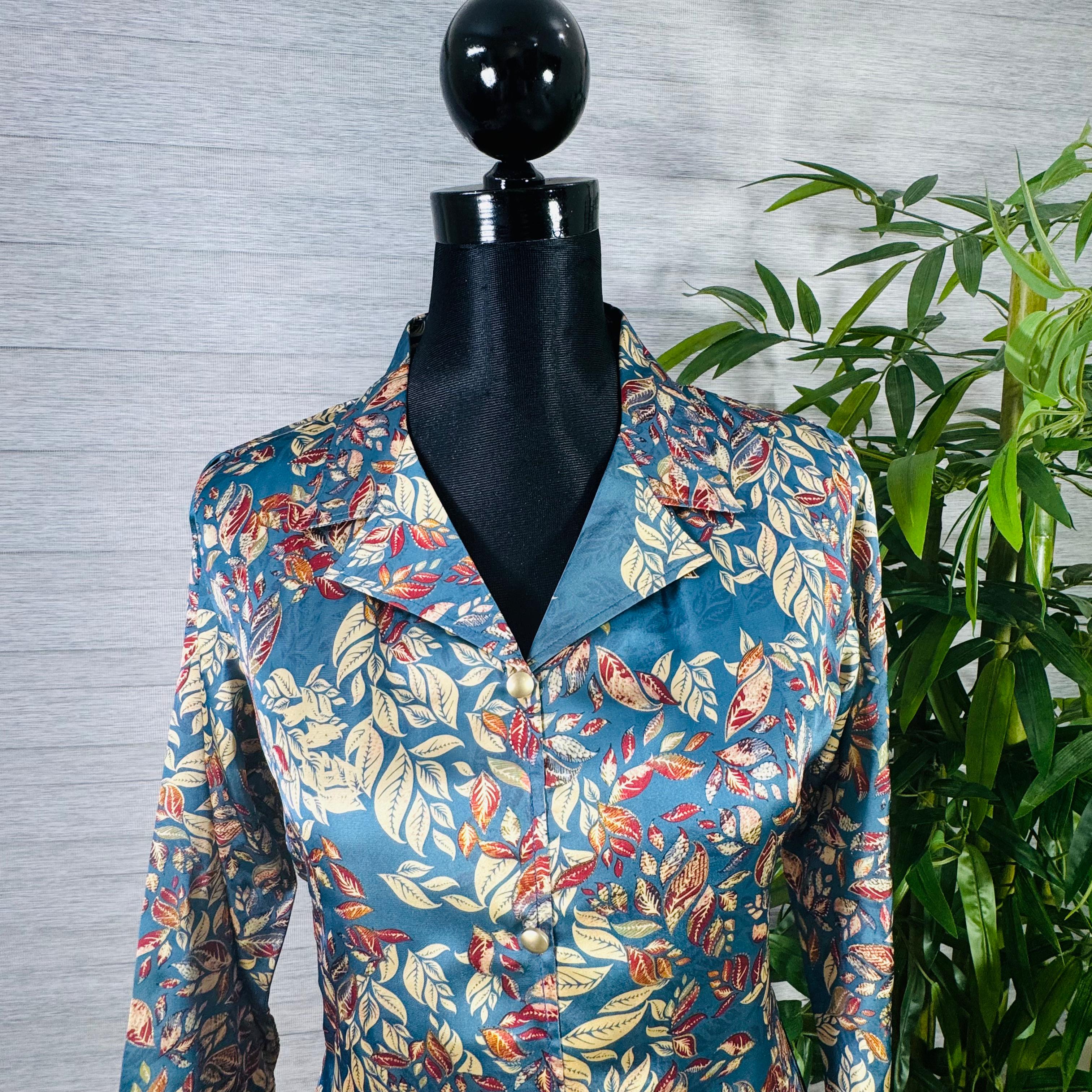 Teal Blue Floral Printed Silk Co-ord Set with Lace Detailing - Image 4