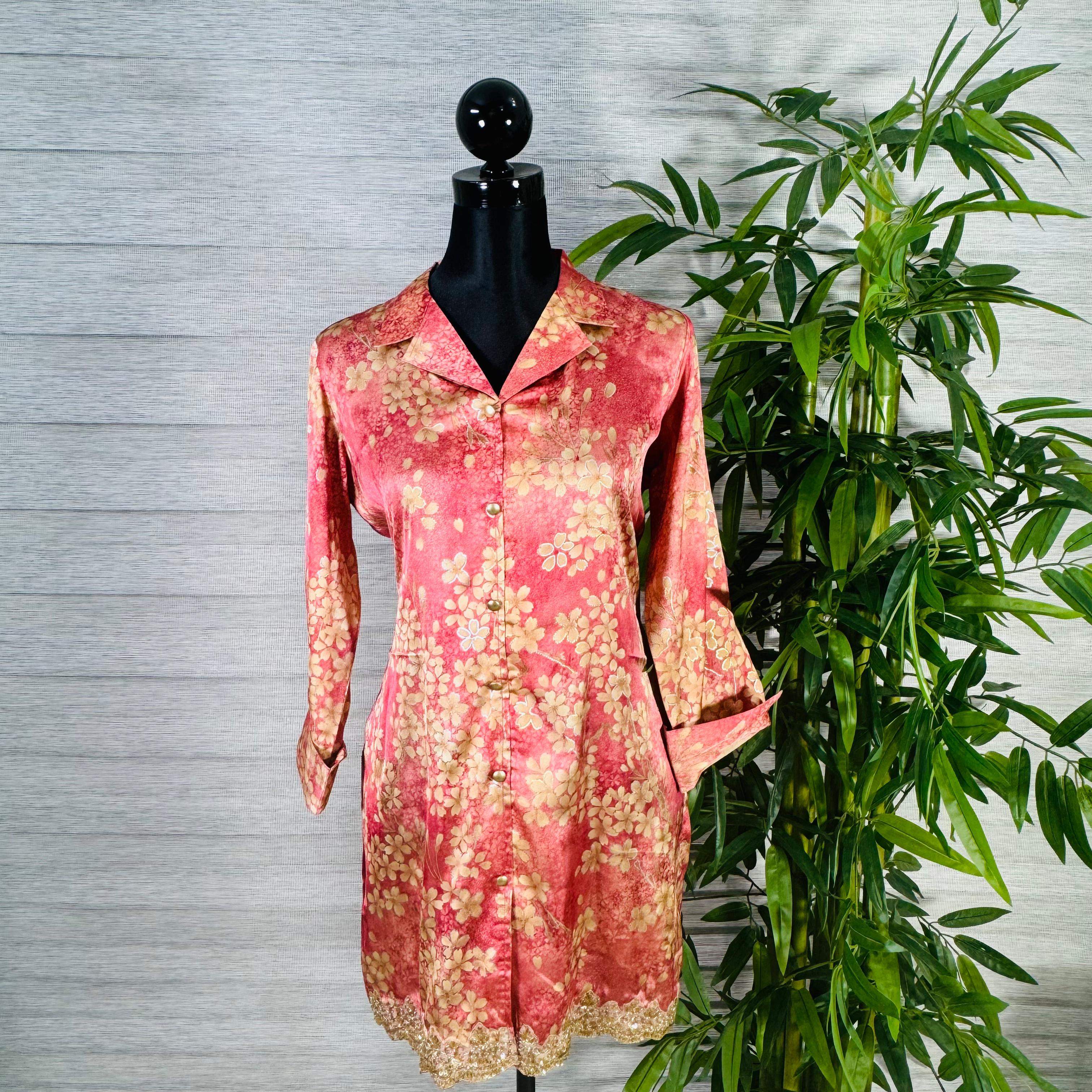 Blush Pink Floral Silk Co-ord Set with Lace Detailing - Image 1