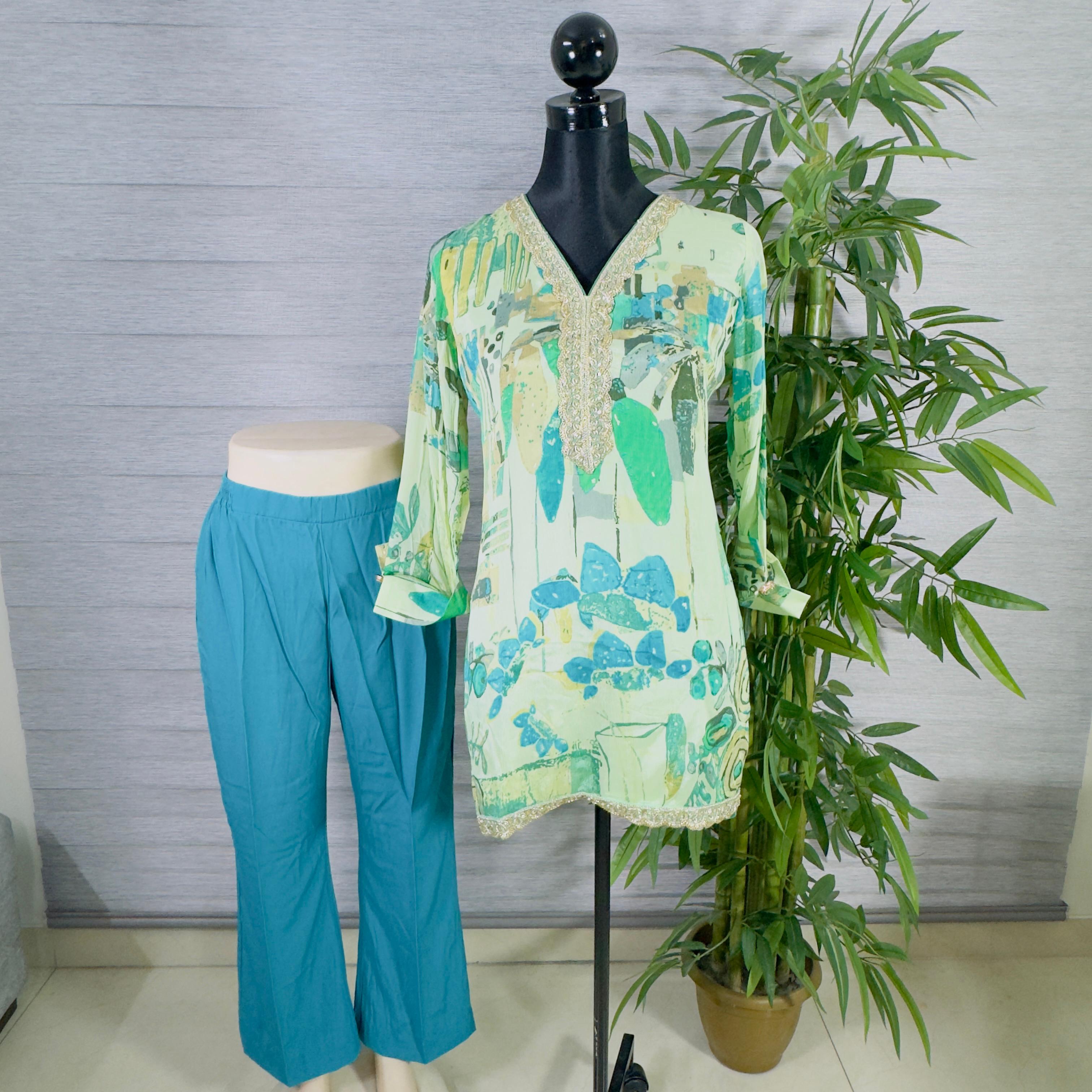 Mint Meadow Embroidered Abstract Kurti - Image 2