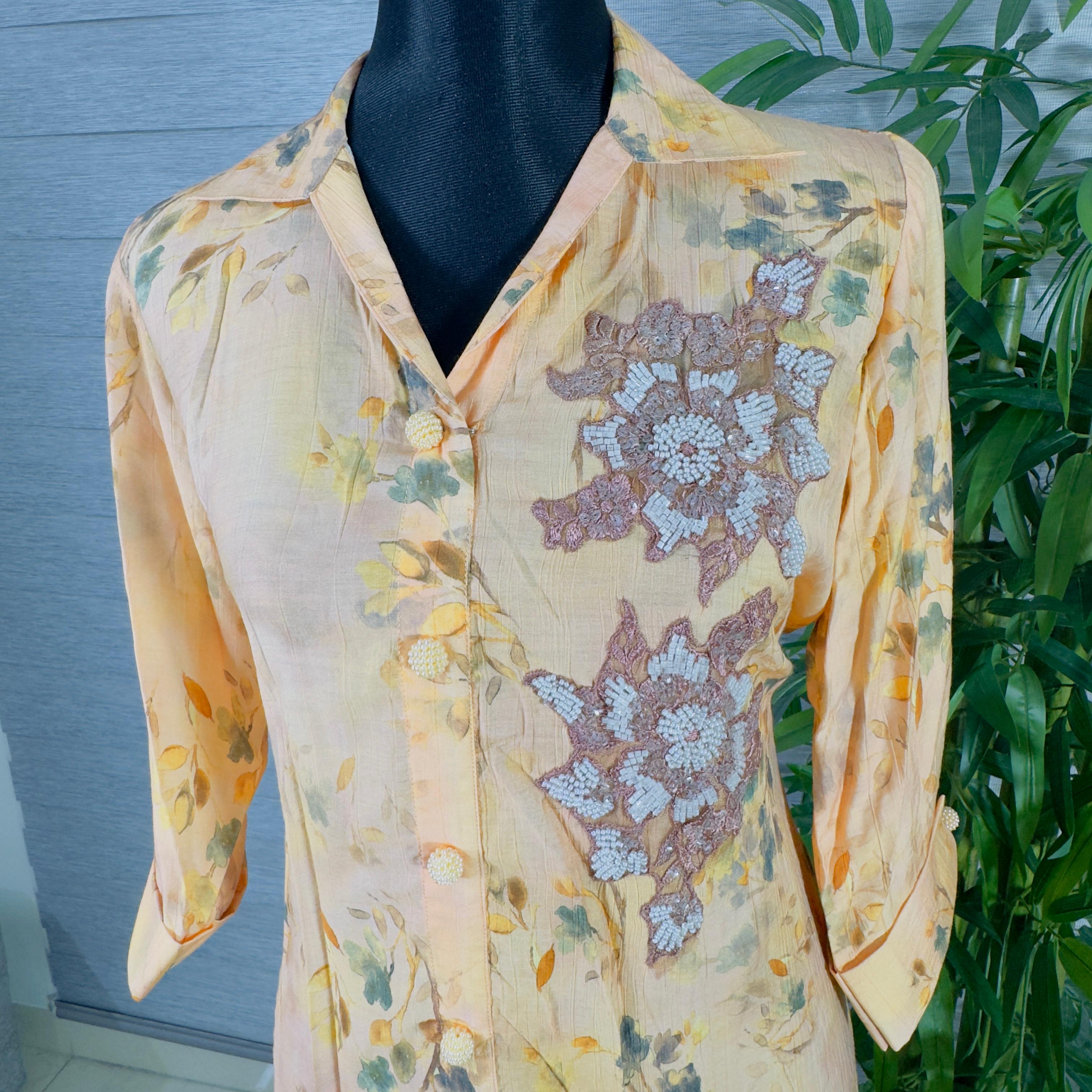 Peach Floral Embroidered Kurti & Pant Set – Lightweight Summer Co-Ord - Image 1