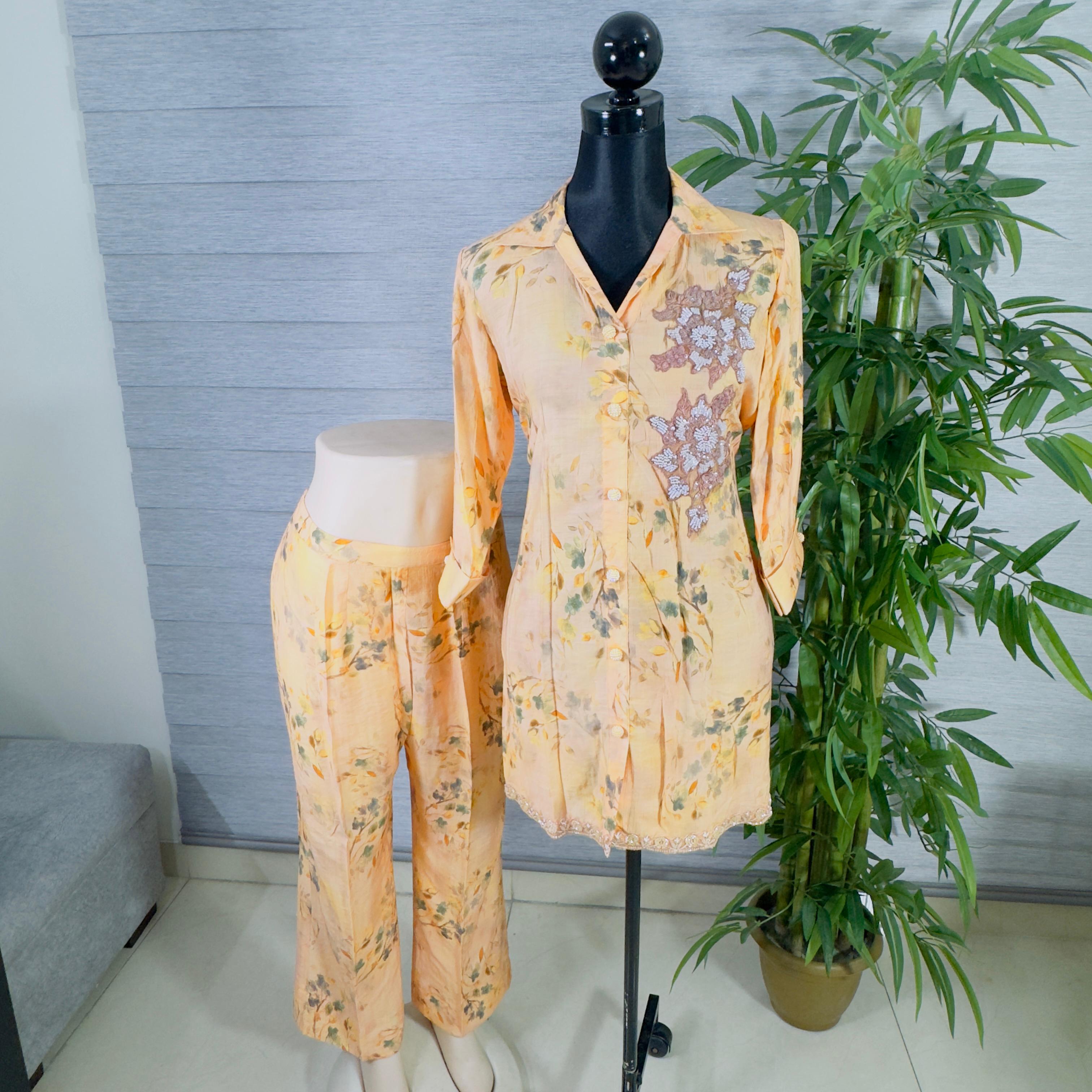 Peach Floral Embroidered Kurti & Pant Set – Lightweight Summer Co-Ord - Image 2