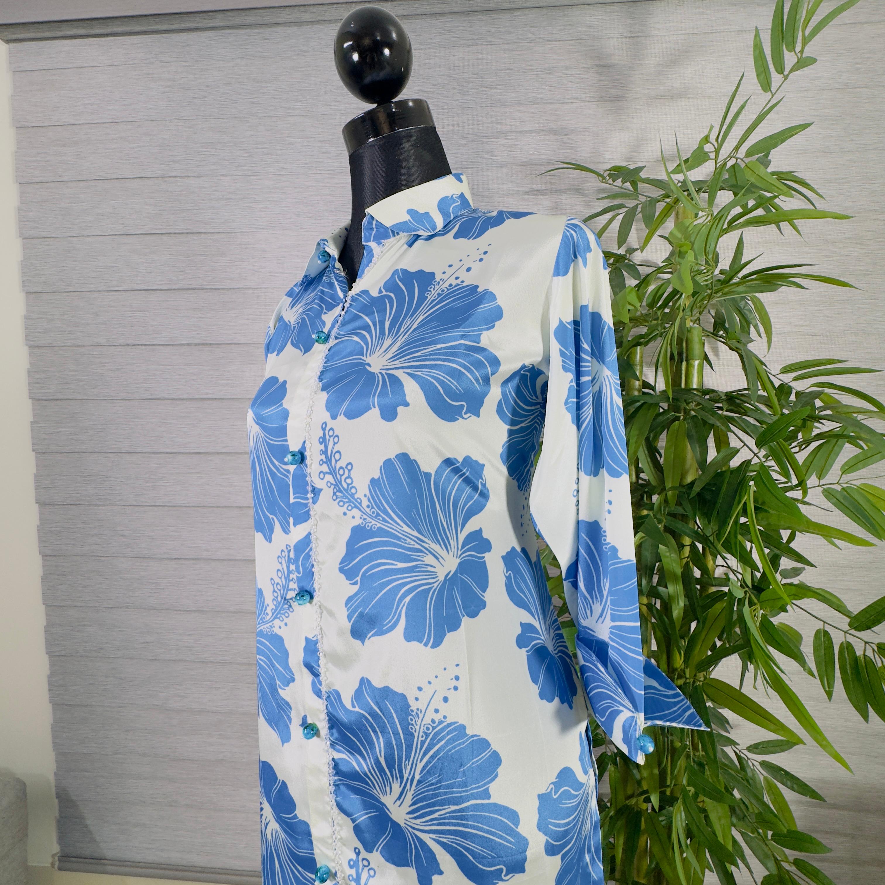 Blue Floral Printed Kurti with Navy Straight Pants - Image 3