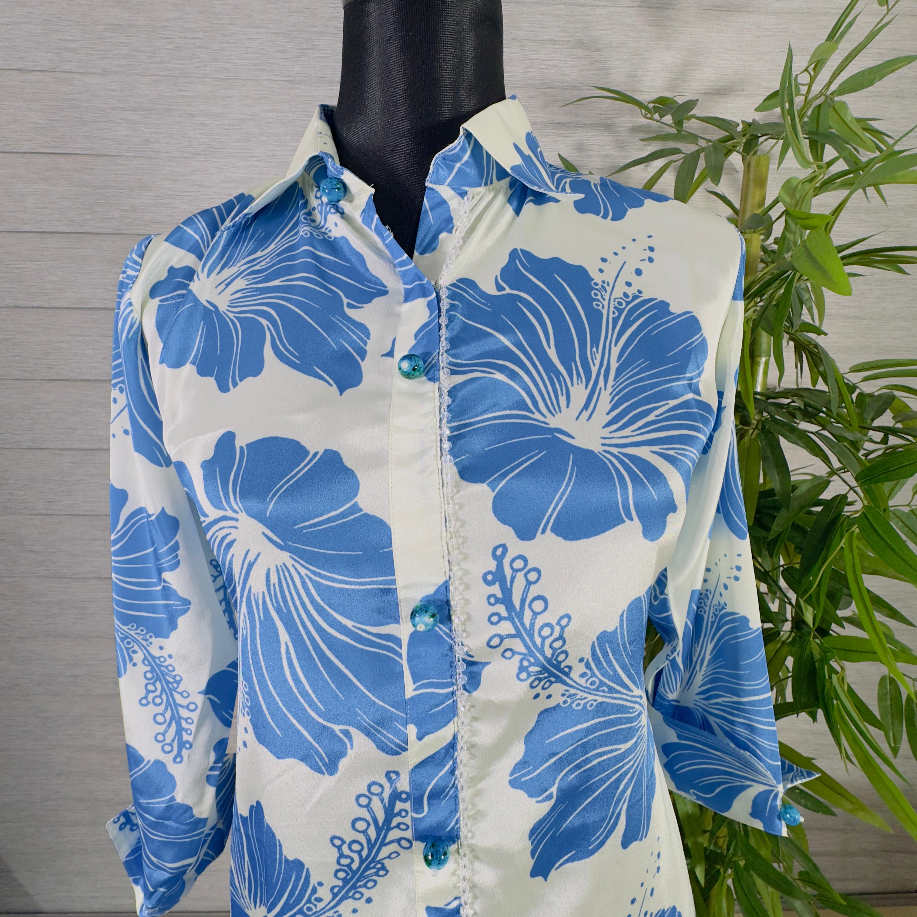 Blue Floral Printed Kurti with Navy Straight Pants - Image 4