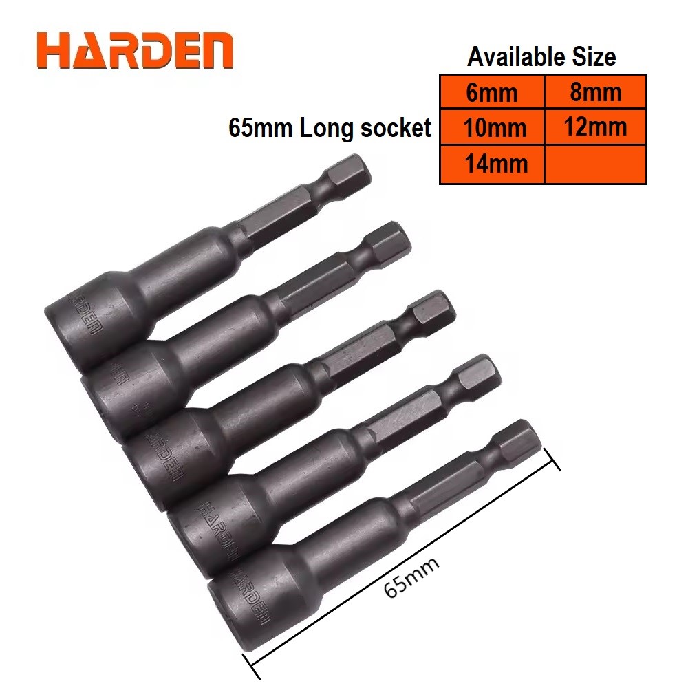 HARDEN 5Pcs Magnetic Nut Drivers Socket 65mm Long (6mm | 8mm | 10mm | 12mm | 14mm) Roofing Socket, Drill Bit Adapter Hex Socket Sleeve Nozzles; Model: 550621 | 550622 | 550624 | 550625 | 550626_img_0