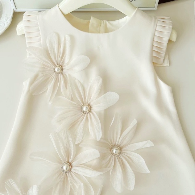 Kids Girls Summer Elegant Pearls Flower Sleeveless Korean Party Skirt (1 to 6 Years)_img_3