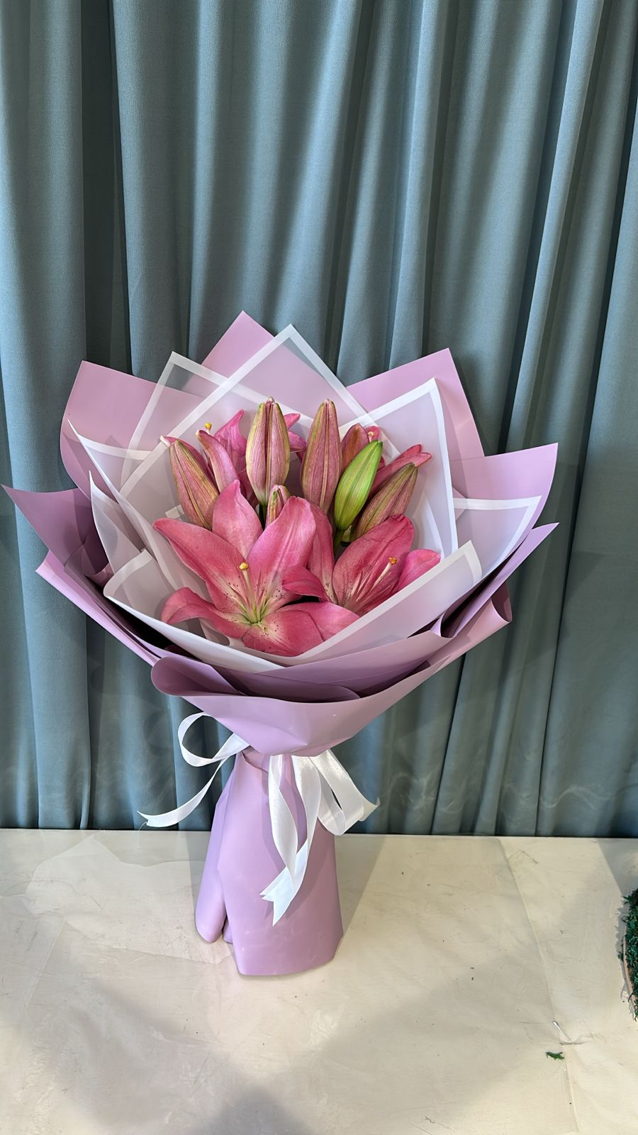 Pink   lilium hand bouquet