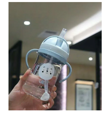 Baby learning to drink 300ml straw cup with gravity ball anti-grab water bottle portable handle scale kindergarten drop-resistant plastic cup_img_1