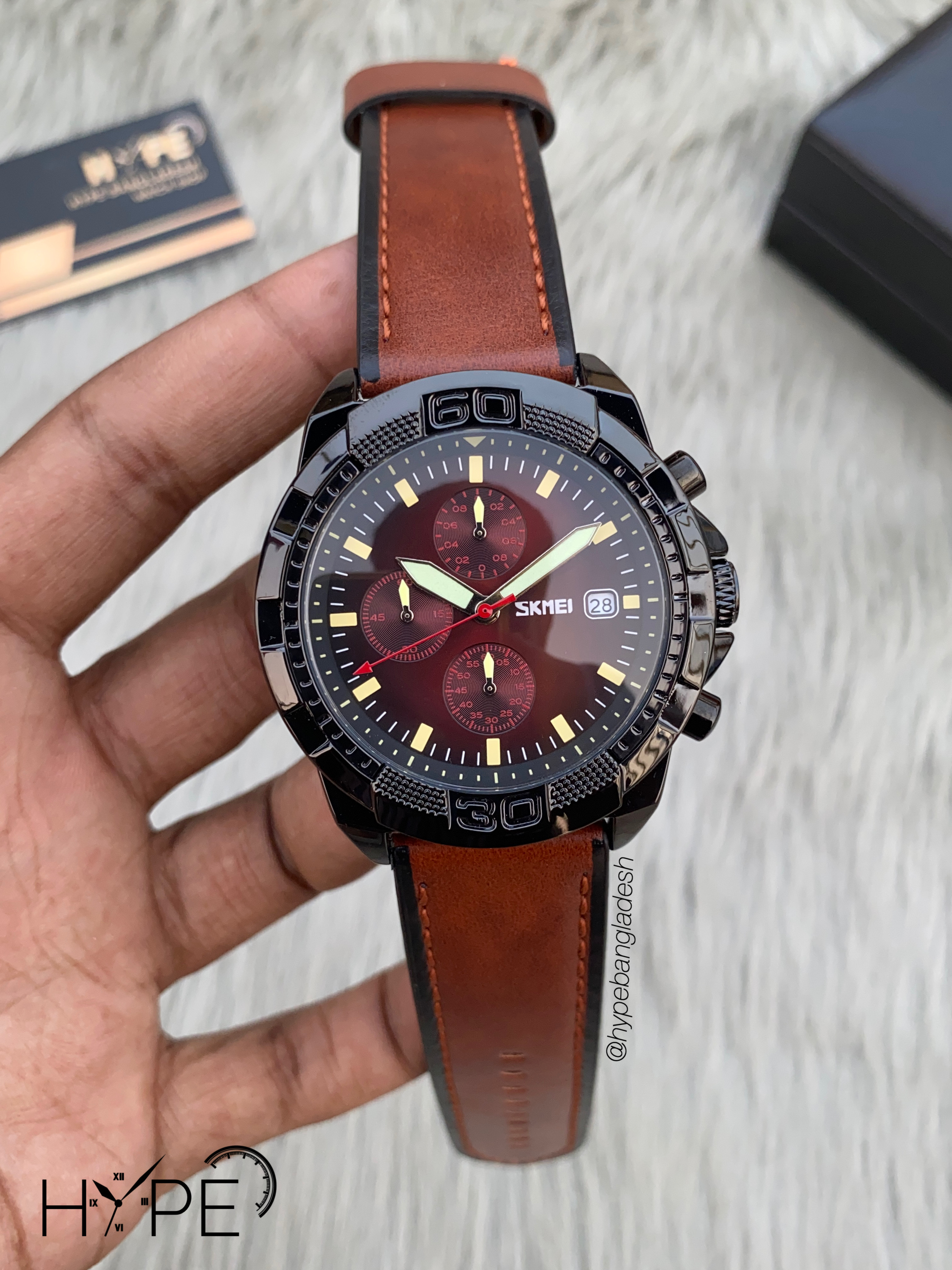 SKMEI leather belt chronograph (Brown)