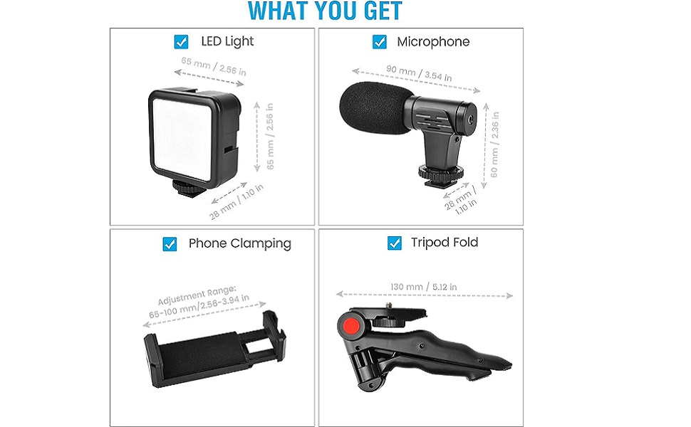 Video -Making Tripod Kit For Live Broadcast 3 In 1 With Microphone, Led Light, Mini Stand & Remote Control, Vloging Kit_img_3