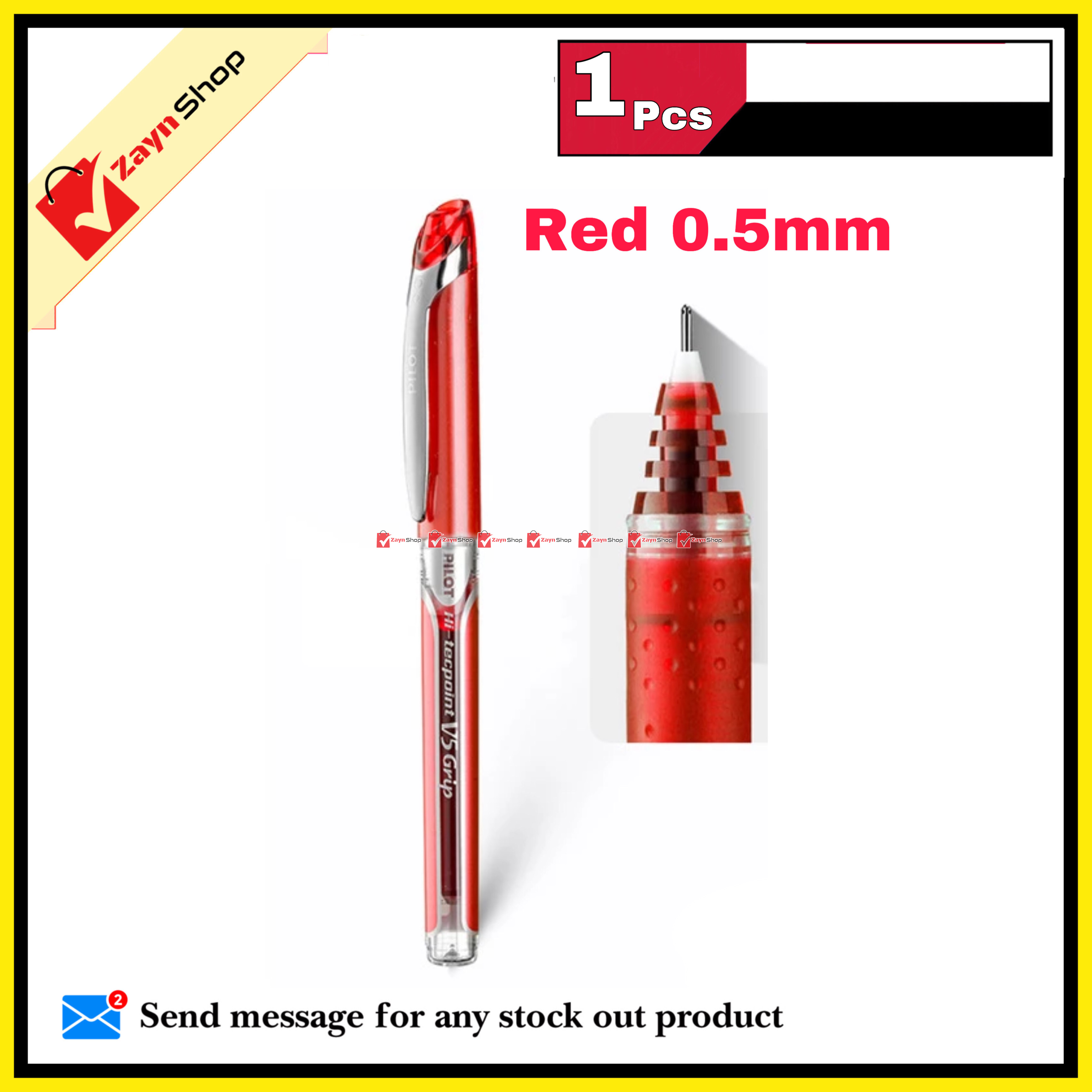 Pilot V5 Grip 0.5mm Hi Tec Point Red ink 1 Pcs_img_0