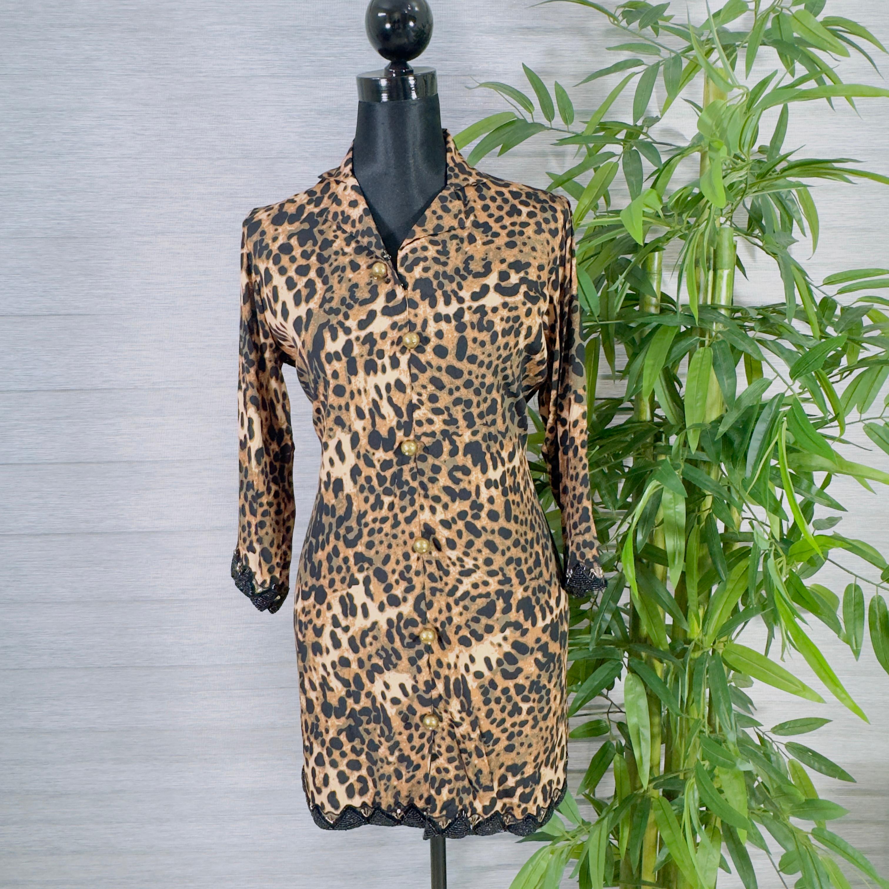 Women's Leopard Print Tunic with Black Straight-Leg Trousers - Image 1