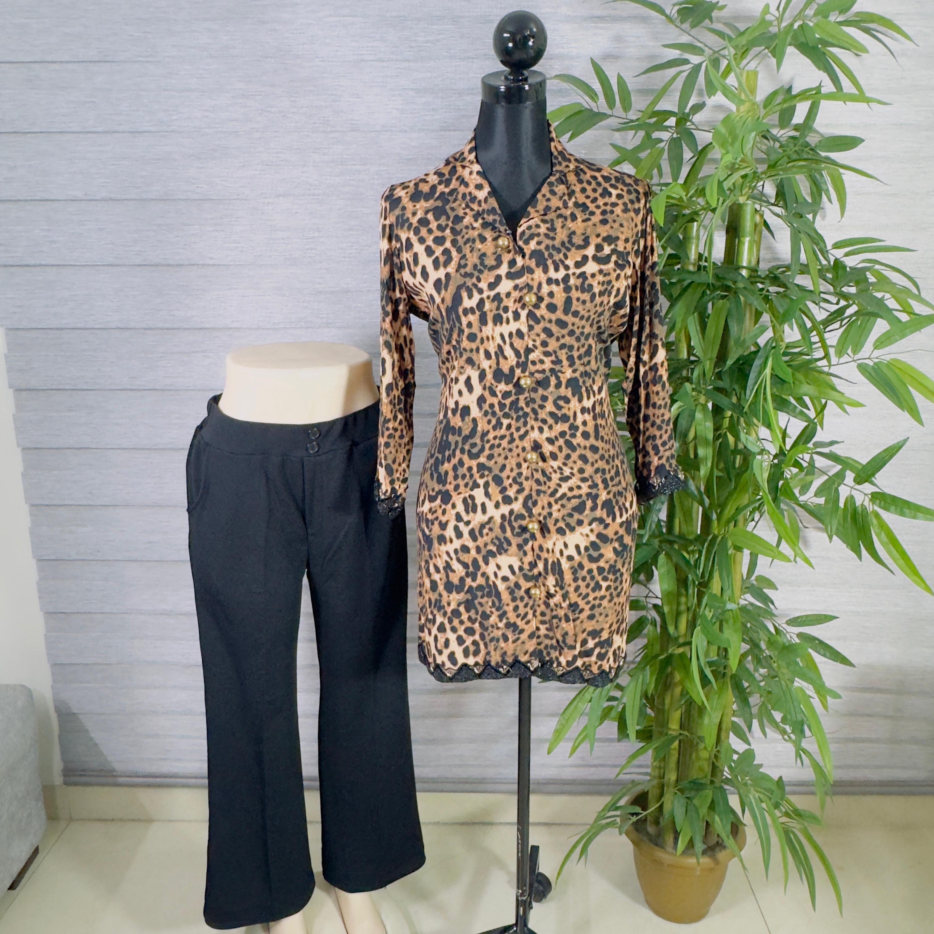 Women's Leopard Print Tunic with Black Straight-Leg Trousers - Image 2