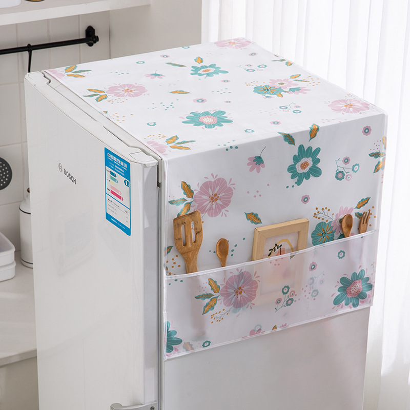 (Fridge Cover Flower Design) Waterproof Refrigerator Dust Cover Household Freezer Storage Bags Home-1 Pcs
