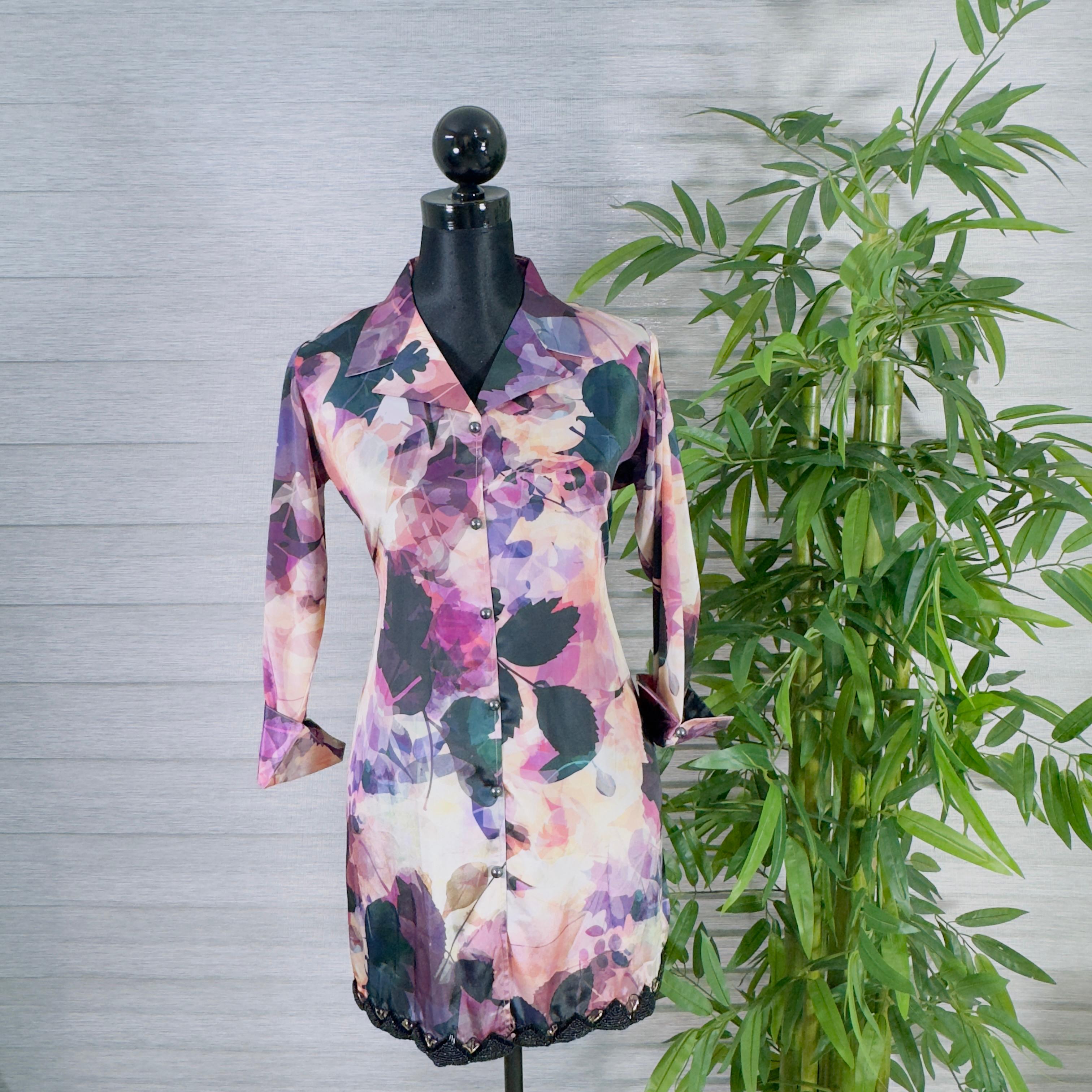 Women's Floral Print Longline Tunic with Black Pants - Image 1