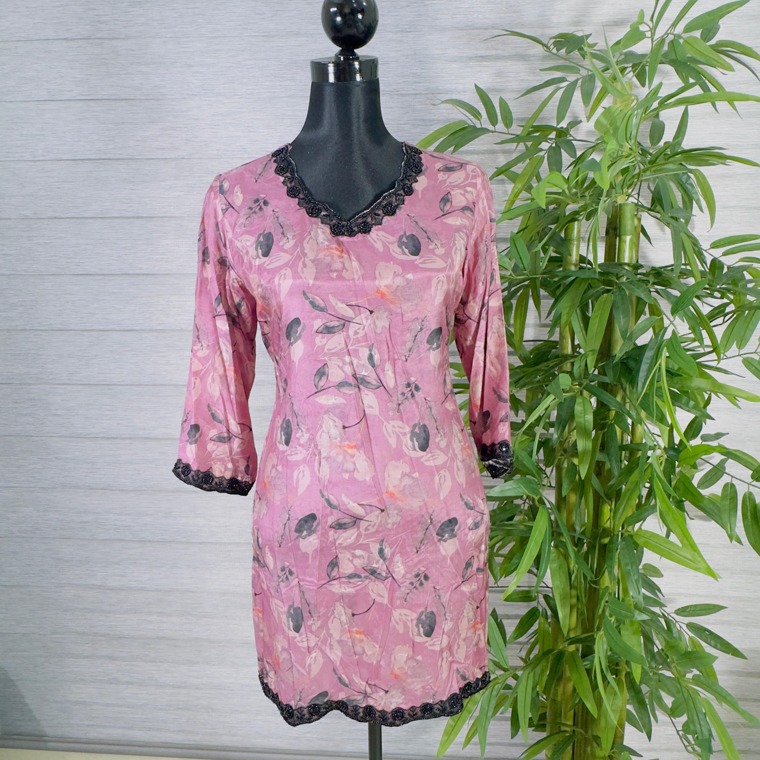 Women's Floral Print Longline Tunic with Black Pants - Image 1