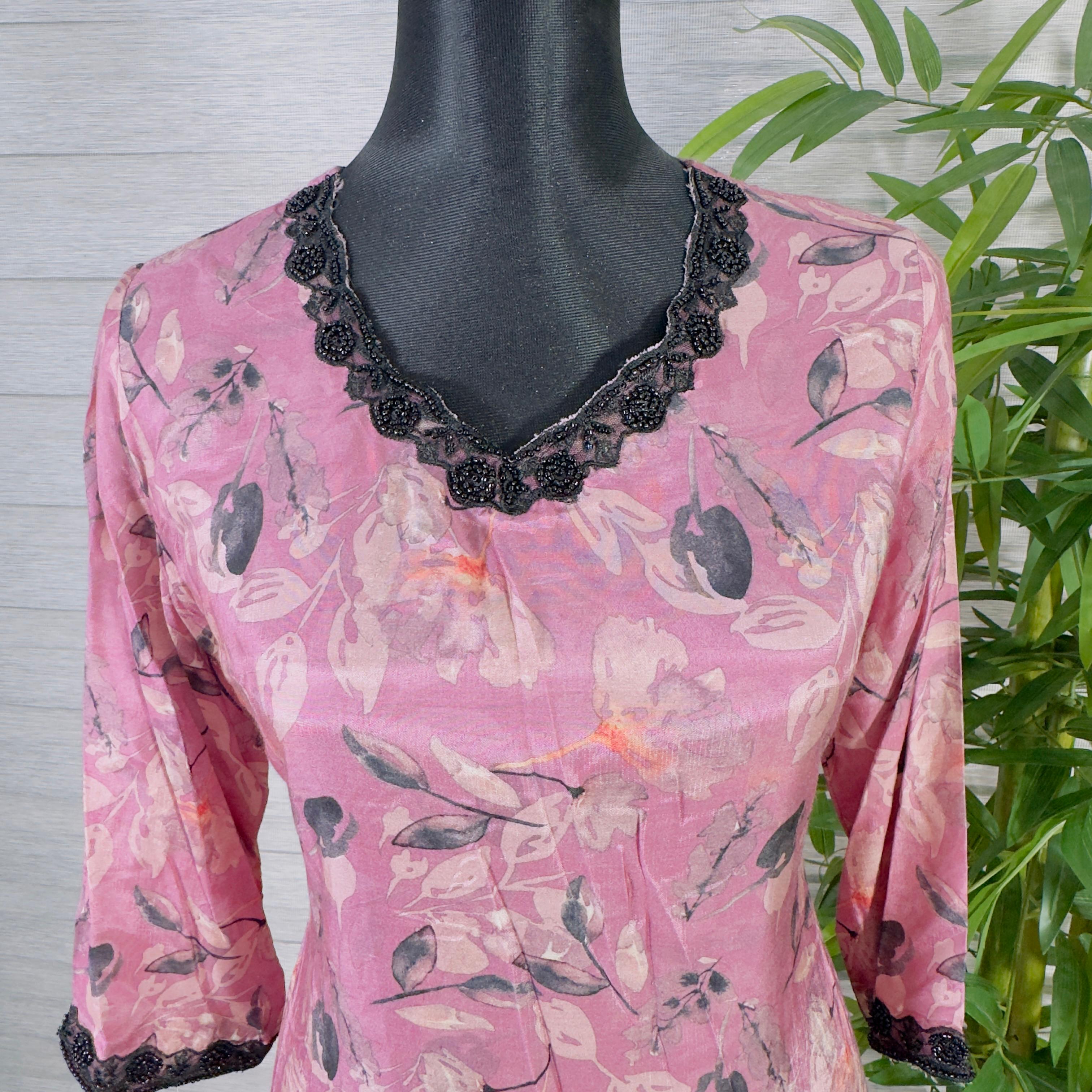 Women's Floral Print Longline Tunic with Black Pants - Image 3