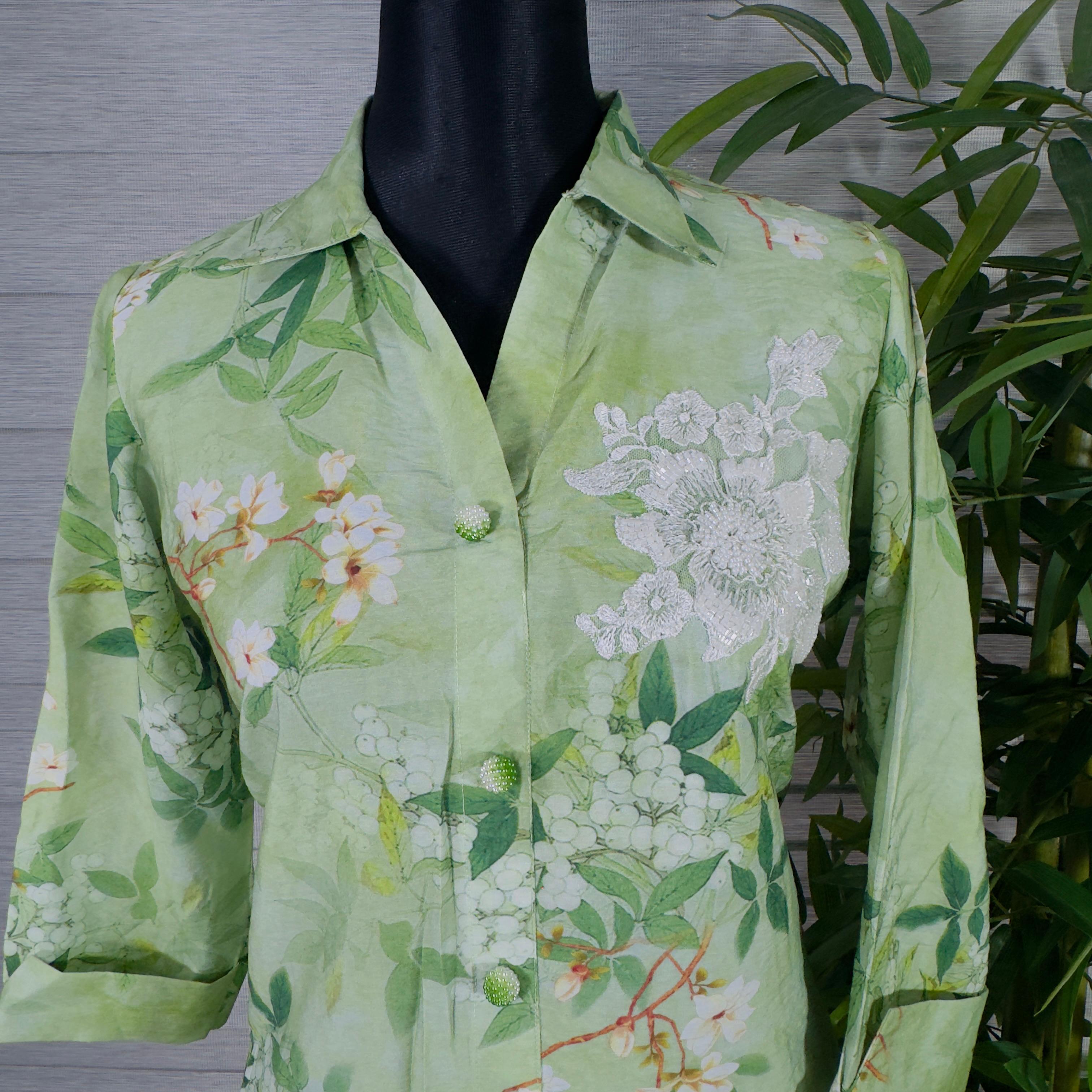Mint Green Floral Printed 2-Piece Cord Set - Image 3